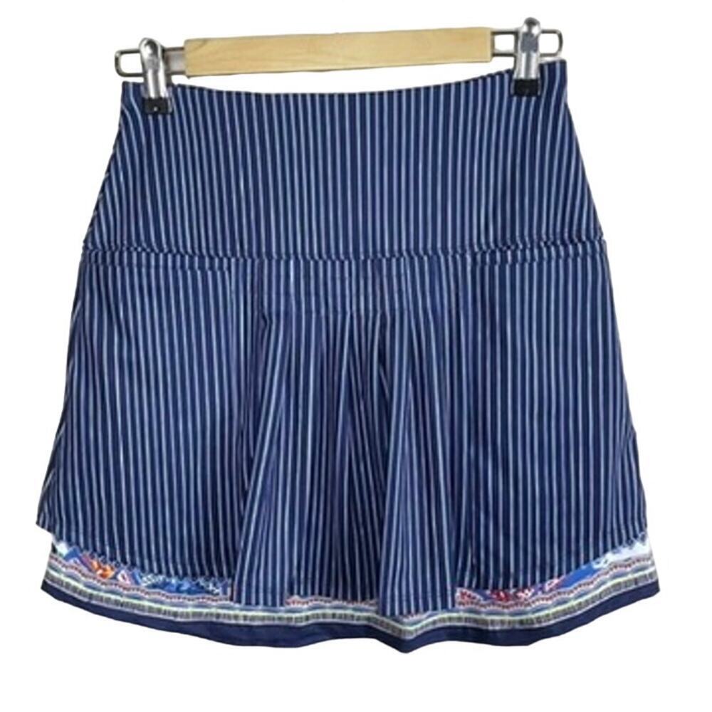 Lucky in‎ Love Skirt Blue Striped Contrast Geometric Hem Tiered Tennis Size XS